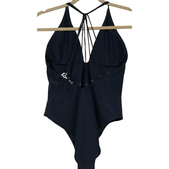 Mandalay Swimwear Navy One Piece Swimsuit Strappy Back V-Neck Sz XL  NEW - Picture 3 of 6